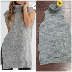 Cynthia Rowley Gray Wool Sleeveless Turtleneck Sweater 🖤🩶